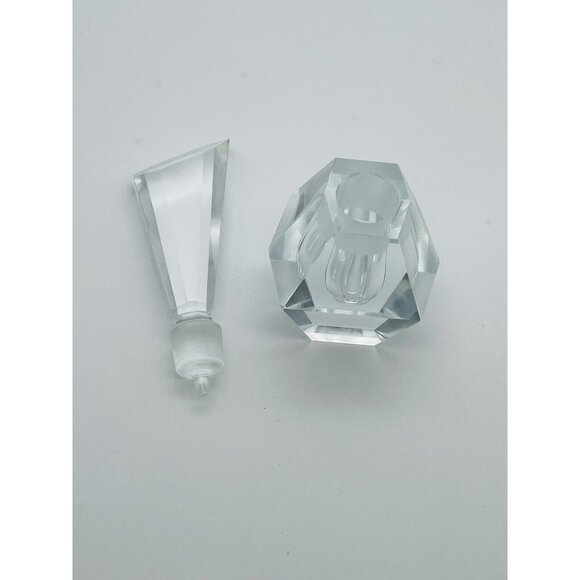 Vintage Art Deco Geometric Faceted Clear Crystal Cut Glass Perfume/Scent Bottle - Picture 5 of 7